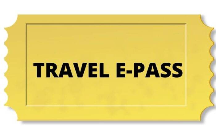 Illustration of travel e-pass with icons representing safe travel, digital documentation, and pandemic travel protocols